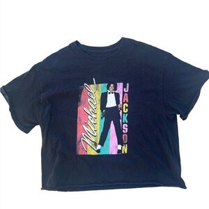 Retro Design Michael Jackson T Shirt Crop Top Black Women’s Size M